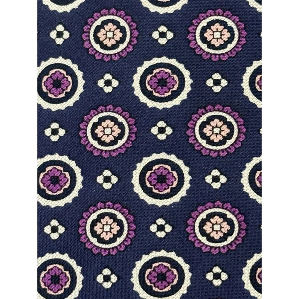 Daniel CREMIEUX 100% Silk Tie Blue Purple White‎ Floral Geometric USA Made EUC